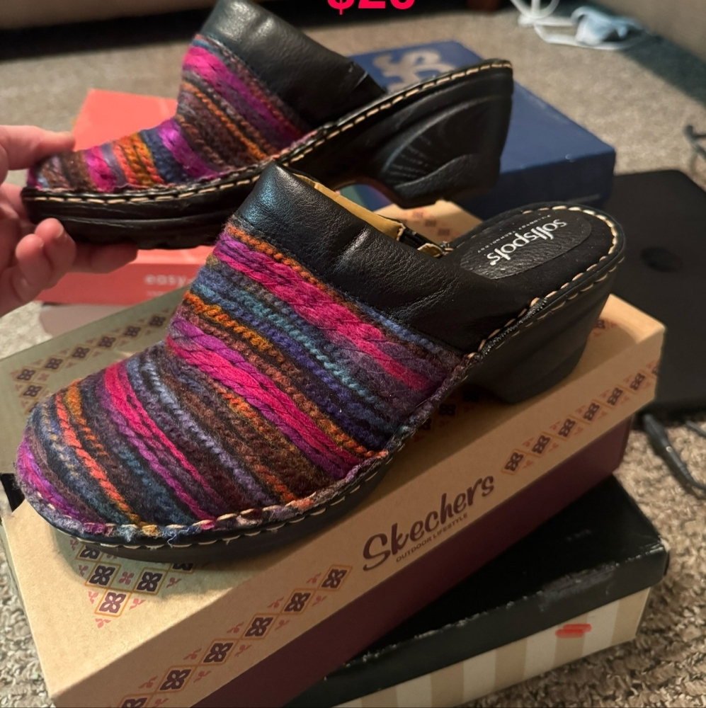 Skechers Pink and Orange Mules Vibrant Slip-On Clogs